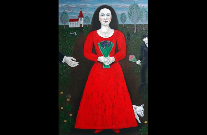 010-05  Woman in Red Dress, circa 2000s, Oil and acrylic on canvas, 36 x 24 in.